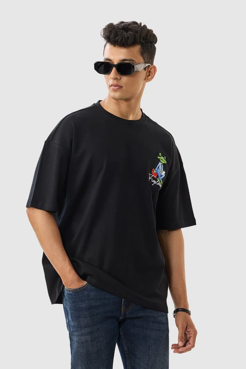 سنيتش تيشيرت فضفاض أسود فروجتيرفيو